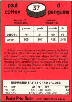 1991 SCD Sports Card Pocket Price Guide FB/BK/HK Collector #37 Paul Coffey Back
