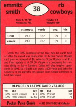1991 SCD Sports Card Pocket Price Guide FB/BK/HK Collector #38 Emmitt Smith Back