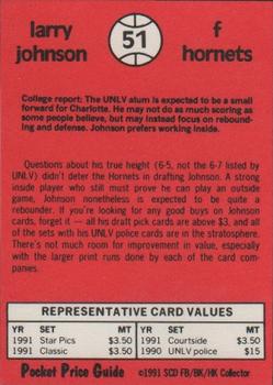 1991 SCD Sports Card Pocket Price Guide FB/BK/HK Collector #51 Larry Johnson Back