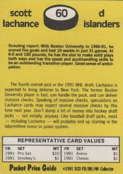 1991 SCD Sports Card Pocket Price Guide FB/BK/HK Collector #60 Scott Lachance Back