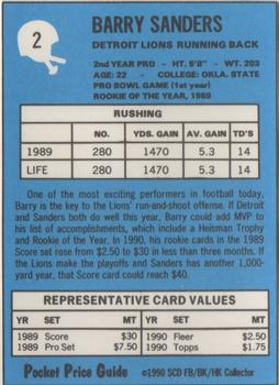 1990 SCD Sports Card Pocket Price Guide #2 Barry Sanders Back