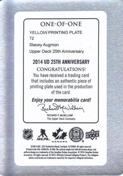 2014 Upper Deck 25th Anniversary - Printing Plates Yellow #72 Stacey Augmon Back