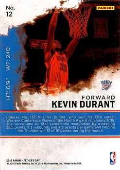 2016 Panini Father's Day #12 Kevin Durant Back