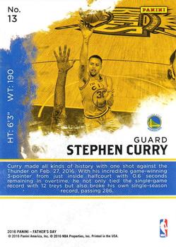 2016 Panini Father's Day #13 Stephen Curry Back