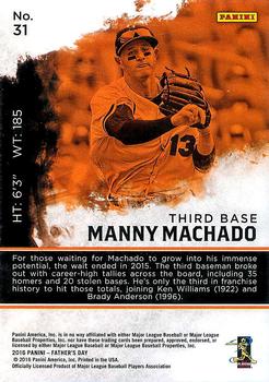 2016 Panini Father's Day #31 Manny Machado Back
