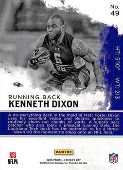 2016 Panini Father's Day #49 Kenneth Dixon Back