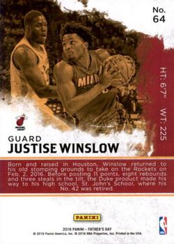 2016 Panini Father's Day #64 Justise Winslow Back