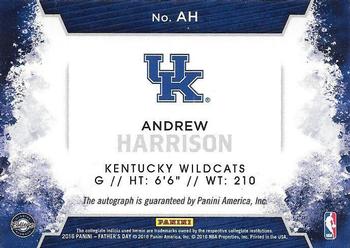 2016 Panini Father's Day - Rated Rookie Autograph Manufactured Patches #AH Andrew Harrison Back