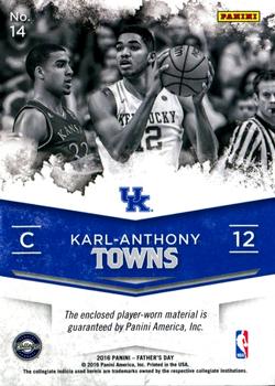 2016 Panini Father's Day - Memorabilia College #14 Karl-Anthony Towns Back