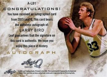 2015 Leaf Q - Autographs Gold #A-LB1 Larry Bird Back