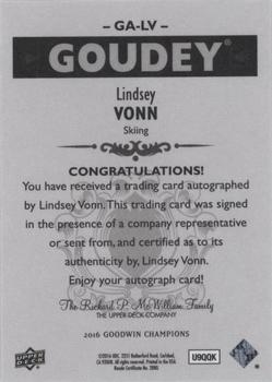 2016 Upper Deck Goodwin Champions - Goudey Autographs #GA-LV Lindsey Vonn Back