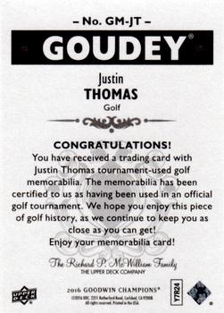 2016 Upper Deck Goodwin Champions - Goudey Memorabilia #GM-JT Justin Thomas Back
