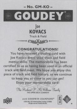 2016 Upper Deck Goodwin Champions - Goudey Memorabilia #GM-KO Joe Kovacs Back