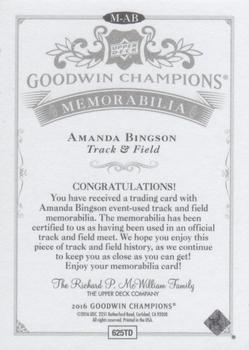 2016 Upper Deck Goodwin Champions - Memorabilia #M-AB Amanda Bingson Back