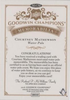 2016 Upper Deck Goodwin Champions - Memorabilia Premium Series #M-CM Courtney Mathewson Back