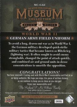 2016 Upper Deck Goodwin Champions - Museum Collection World War II Relics #MC-GAU German Army Field Uniform Back