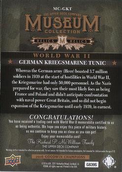 2016 Upper Deck Goodwin Champions - Museum Collection World War II Relics #MC-GKT German Kreigsmarine Tunic Back
