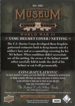 2016 Upper Deck Goodwin Champions - Museum Collection World War II Relics #MC-IHC U.S.M.C. Helmet Cover/Netting Back
