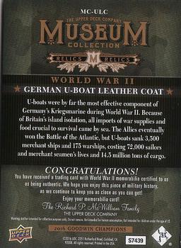 2016 Upper Deck Goodwin Champions - Museum Collection World War II Relics #MC-ULC German U-Boat Leather Coat Back