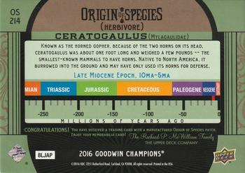 2016 Upper Deck Goodwin Champions - Origin of Species Manufactured Patches #OS214 Ceratogaulus Back
