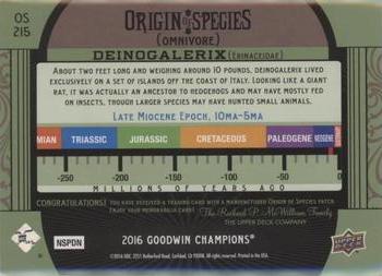 2016 Upper Deck Goodwin Champions - Origin of Species Manufactured Patches #OS215 Deinogalerix Back