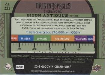 2016 Upper Deck Goodwin Champions - Origin of Species Manufactured Patches #OS233 Bison Antiquus Back
