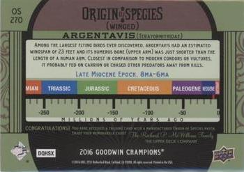 2016 Upper Deck Goodwin Champions - Origin of Species Manufactured Patches #OS270 Argentavis Back