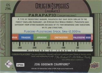 2016 Upper Deck Goodwin Champions - Origin of Species Manufactured Patches #OS296 Parapapio Back