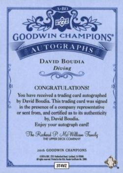 2016 Upper Deck Goodwin Champions - Autographs #A-BO David Boudia Back