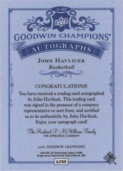 2016 Upper Deck Goodwin Champions - Autographs #A-JH John Havlicek Back