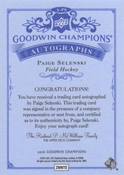2016 Upper Deck Goodwin Champions - Autographs #A-PS Paige Selenski Back