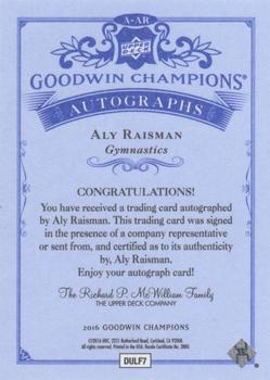 2016 Upper Deck Goodwin Champions - Autograph Inscriptions #A-AR Aly Raisman Back