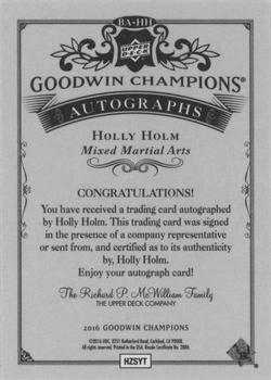 2016 Upper Deck Goodwin Champions - Black and White Autographs #BA-HH Holly Holm Back