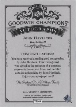 2016 Upper Deck Goodwin Champions - Black and White Autographs #BA-JH John Havlicek Back