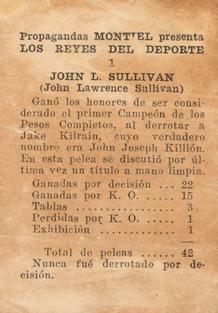 1946-47 Propagandas Montiel Los Reyes del Deporte (Cuba) #1 John L. Sullivan Back