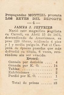 1946-47 Propagandas Montiel Los Reyes del Deporte (Cuba) #4 James J. Jeffries Back