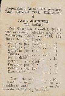1946-47 Propagandas Montiel Los Reyes del Deporte (Cuba) #6 Jack Johnson Back