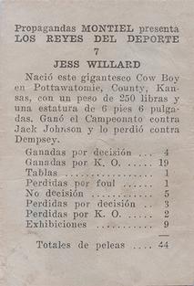 1946-47 Propagandas Montiel Los Reyes del Deporte (Cuba) #7 Jess Willard Back