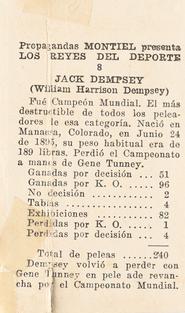 1946-47 Propagandas Montiel Los Reyes del Deporte (Cuba) #8 Jack Dempsey Back