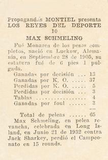 1946-47 Propagandas Montiel Los Reyes del Deporte (Cuba) #10 Max Schmeling Back