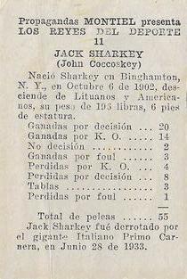 1946-47 Propagandas Montiel Los Reyes del Deporte (Cuba) #11 Jack Sharkey Back