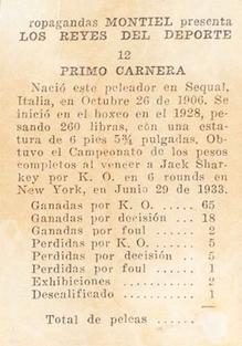 1946-47 Propagandas Montiel Los Reyes del Deporte (Cuba) #12 Primo Carnera Back