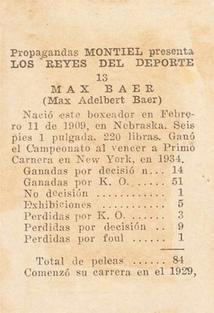 1946-47 Propagandas Montiel Los Reyes del Deporte (Cuba) #13 Max Baer Back