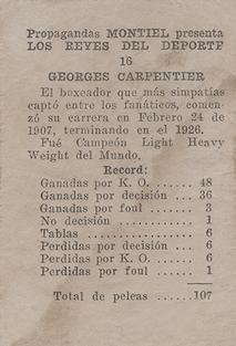 1946-47 Propagandas Montiel Los Reyes del Deporte (Cuba) #16 Georges Carpentier Back