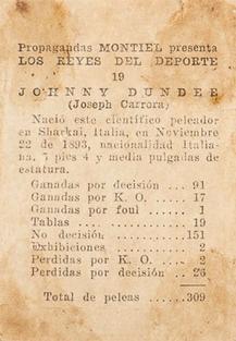 1946-47 Propagandas Montiel Los Reyes del Deporte (Cuba) #19 Johnny Dundee Back