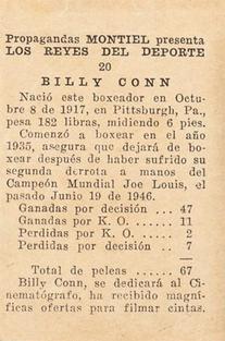 1946-47 Propagandas Montiel Los Reyes del Deporte (Cuba) #20 Billy Conn Back