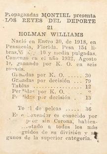 1946-47 Propagandas Montiel Los Reyes del Deporte (Cuba) #21 Holman Williams Back