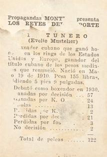 1946-47 Propagandas Montiel Los Reyes del Deporte (Cuba) #22 Kid Tunero Back