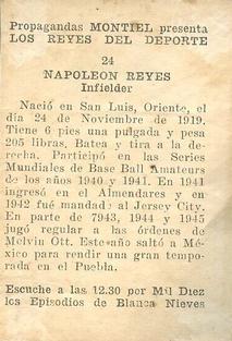 1946-47 Propagandas Montiel Los Reyes del Deporte (Cuba) #24 Napoleon Reyes Back