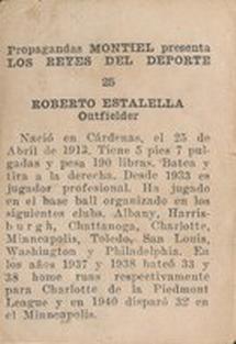 1946-47 Propagandas Montiel Los Reyes del Deporte (Cuba) #25 Roberto Estalella Back